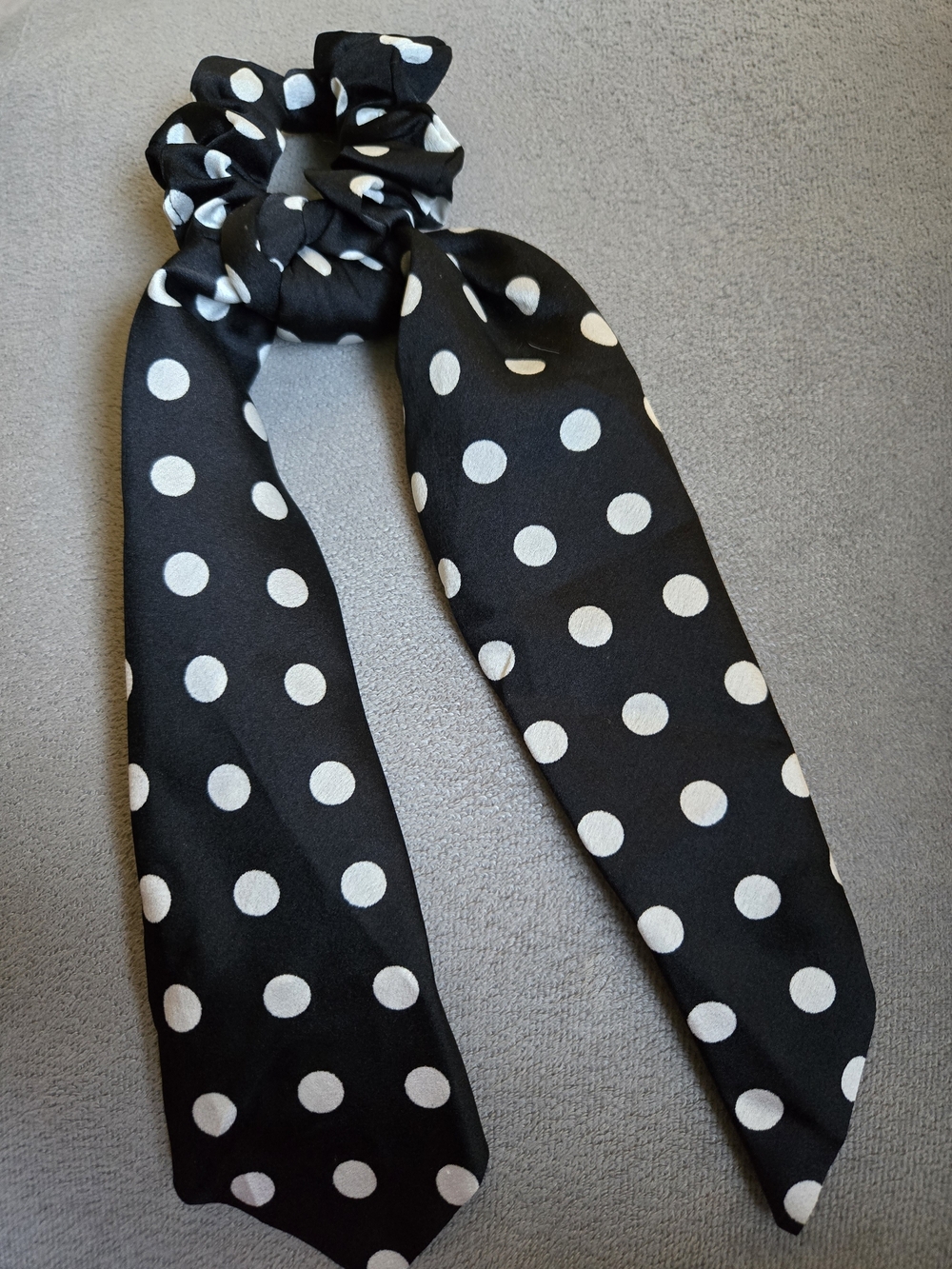 Black and White Polka Dot Scarf Scrunchy